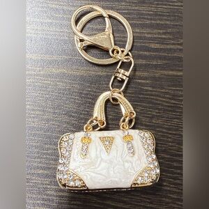 Gold and White Handbag Keychain